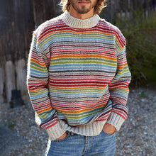 Load image into Gallery viewer, Vintage Rainbow Stripe Knit Jacquard Crew Neck Sweater