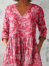 Load image into Gallery viewer, Women's Elegant Floral Pattern Round Neck Cotton and Linen Top