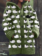 Load image into Gallery viewer, Vintage Sheep Fleece Pattern Cozy Knit Hooded Cardigan