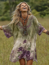 Load image into Gallery viewer, Classy Gradient Purple Lavender And Floral Printed Midi Dress
