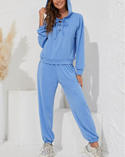 Load image into Gallery viewer, V-Neck Strappy Hooded Sweatshirt Set