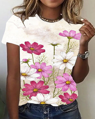 Casual Floral-Print Short Sleeve Shirts&Topss