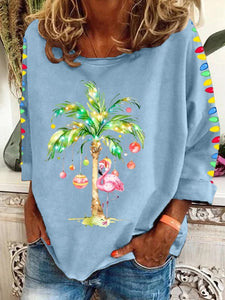 Women's Christmas Flamingo Print Crew Neck Sweatshirt