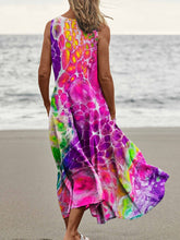 Load image into Gallery viewer, Rainbow Print Womens Pocket Pinafore Linen Dress