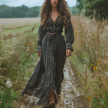 Load image into Gallery viewer, Women's Vintage V-neck Bohemian Pastoral Style Long-sleeve Maxi Long Dress