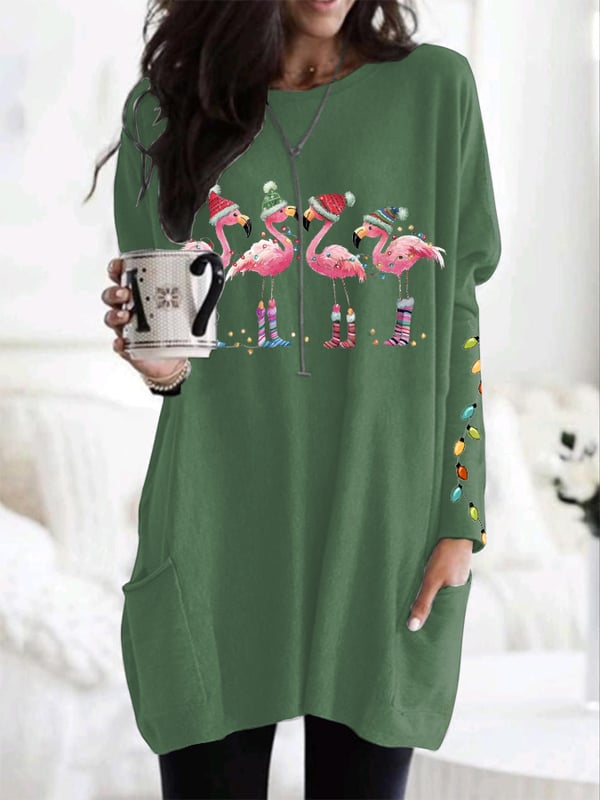 Women's Christmas Flamingo Print T-Shirt