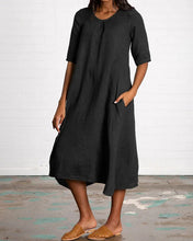 Load image into Gallery viewer, Casual Solid Color Round Neck Loose Cotton Linen Dress
