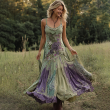 Load image into Gallery viewer, Vintage Classy Gradient Purple Lavender And Floral Embroidered Linen Suspender Long Dress