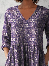 Load image into Gallery viewer, Women's Retro Floral Art Print Casual Cotton And Linen V-neck Top
