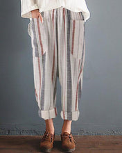 Load image into Gallery viewer, Casual Striped Pockets Cotton Linen Pants