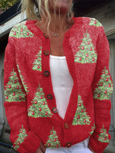 Load image into Gallery viewer, Women&#39;s Christmas Tree Print Knitted Cardigan