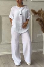 Load image into Gallery viewer, Casual button decorated cotton and linen two-piece set