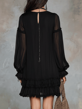 Load image into Gallery viewer, Bohemian Black Chiffon Dress With Soft Ruffle Trim
