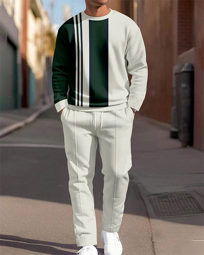 Men's Simple Colorblock Round Neck Casual Sports Set 066