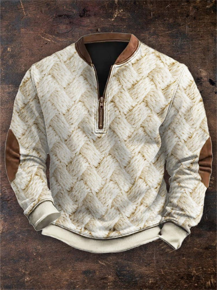 Men's Vintage Woven Knit Zip Up Sweatshirt