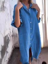 Load image into Gallery viewer, Women's Loose Casual Mid-Sleeve Cotton And Linen Shirt Dress