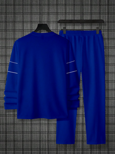 Men's Navy Blue Round Neck Casual Sports Set 039
