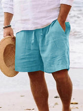 Load image into Gallery viewer, Men's Solid Color Drawstring Breathable Cotton and Linen Beach Shorts