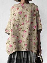 Load image into Gallery viewer, Women&#39;s Elegant Simple Rose Floral Print Linen Top