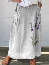 Load image into Gallery viewer, Watercolor Lavender Floral Printed Women&#39;s Linen Pocket Skirt