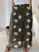 Load image into Gallery viewer, Women&#39;s Dark Floral Linen Pocket Skirt