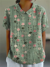 Load image into Gallery viewer, Women&#39;s Vintage Flower Art Print Casual Cotton And Linen Shirt