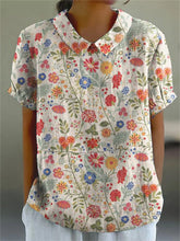 Load image into Gallery viewer, Women&#39;s  Pastoral Floral Art Print Casual Cotton And Linen Shirt