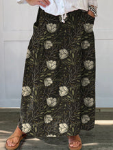 Load image into Gallery viewer, Women&#39;s Dark Floral Linen Pocket Skirt