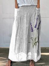 Load image into Gallery viewer, Watercolor Lavender Floral Printed Women&#39;s Linen Pocket Skirt