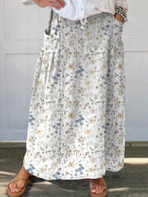 Load image into Gallery viewer, Women&#39;s Vintage Floral Art Linen Pocket Skirt