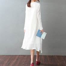 Load image into Gallery viewer, vintage white cotton linen maxi dress Loose fitting O neck baggy dresses New long sleeve patchwork dresses