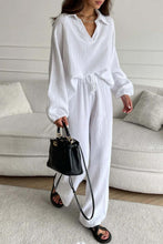 Load image into Gallery viewer, Lapel Drawstring Wide Leg Pants Two-piece Set